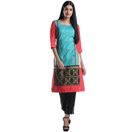 W Pink Cotton Printed Kurta 17AU17354-59349
