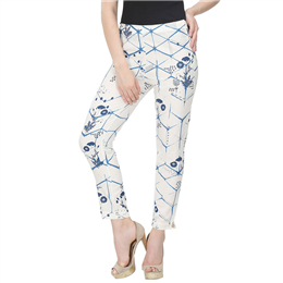 W White Cotton Printed Regular Fit Trouser 17AU60151-50112
