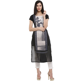 W Black Viscose Straight Kurta 17AU16916-59334
