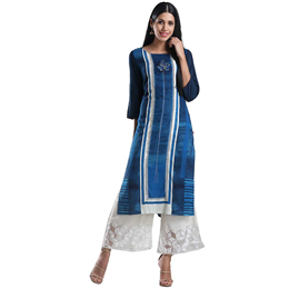 W Blue Viscose Straight Kurta 17AU16896-50165