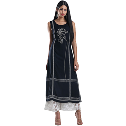 W Blue Viscose Solid Kurta 17AU16912-12245