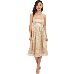 Jessica Simpson Gold Strapless Embellished Floral Mesh Dress