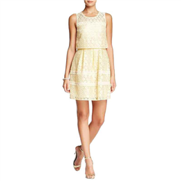 Jessica Simpson Gold Metallic Lace Popover Pleated Dress