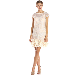 Jessica Simpson Vanilla Cream Floral Lace Ruffle Hem Sheath Dress