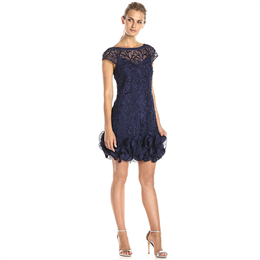 Jessica Simpson Navy Floral Lace Ruffle Hem Sheath Dress