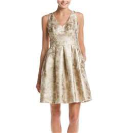 Jessica Simpson Gold Brocade Fit & Flare Dress