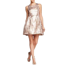 Jessica Simpson Gold Metallic Jacquard Fit & Flare Dress