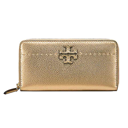 Tory Burch Mcgraw Metallic Zip Continental Wallet - 46170-Gold
