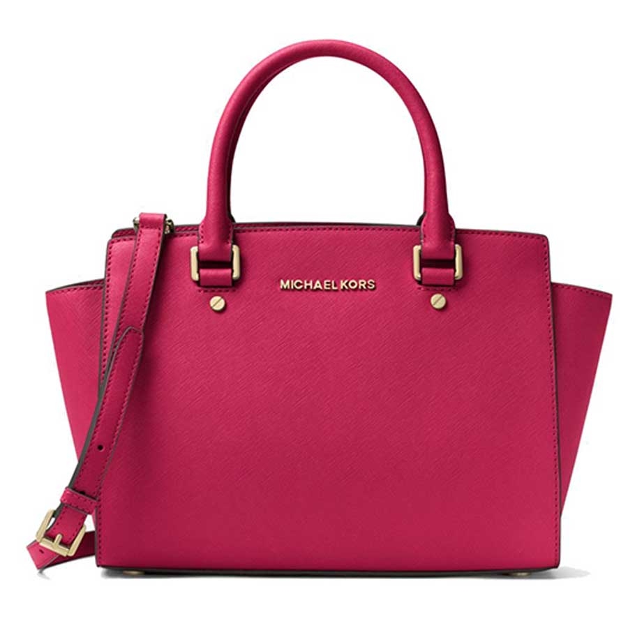 Buy Michael Kors Selma Saffiano Leather Medium Satchel - Cranberry Online  -Luxehues