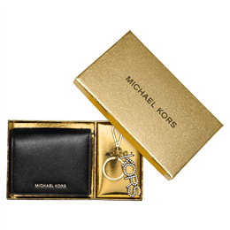 Michael Kors Jet Set Travel Leather Wallet & Key Chain Set - Black