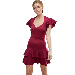 Asos Scuba Mini V Neck Dress with Ruffles