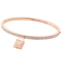 Michael Kors Pave Rose Gold-Tone Lock Charm Bangle MKJ6995