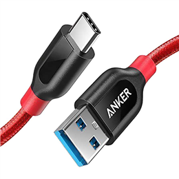 Anker Powerline+ USB C to USB A 3.0 Cable (3Ft) with Pouch - Red