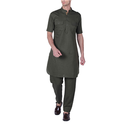 Imperial India Company - Pathani Kurta and Churidar Set for Men (Olive) - PATHANISUIT-051